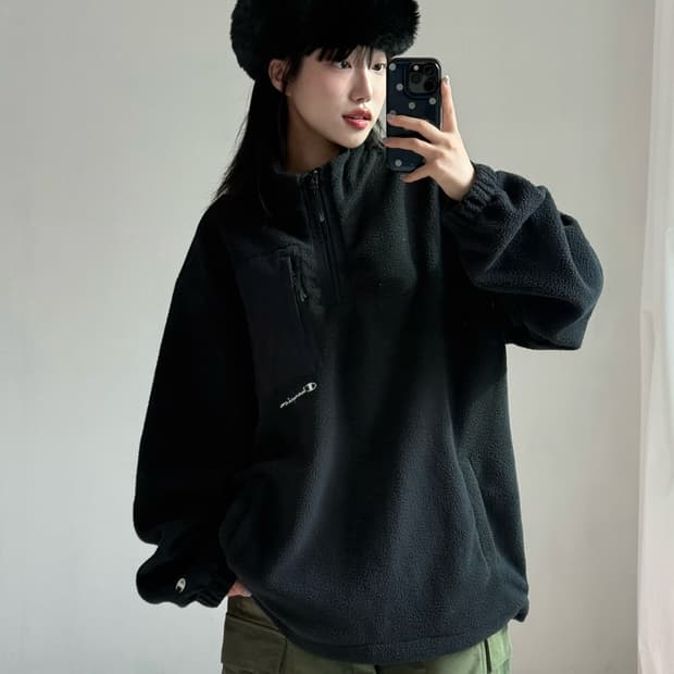 챔피온 블랙 후리스 반집업