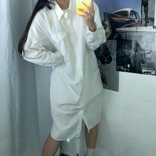 폴로 화이트 포켓 롱 셔츠 L