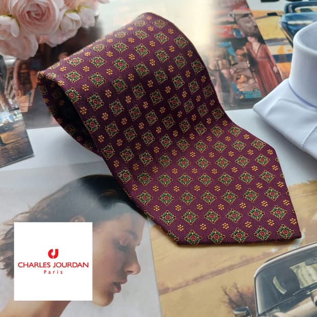 샤를주르당 실크 버건디 플라워 넥타이 9.6cm A등급 A18746
