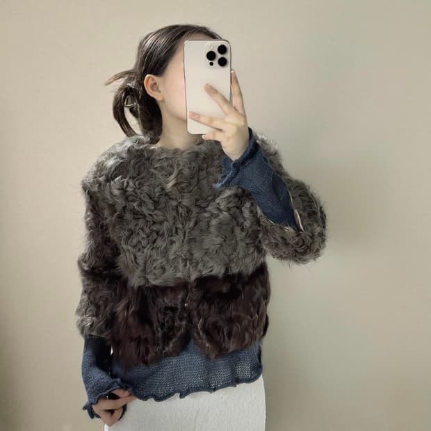 빈티지 그레이 브라운 토스카나 양털 7-8부 코트