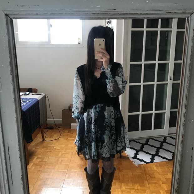 vintage velvet pattern one-piece