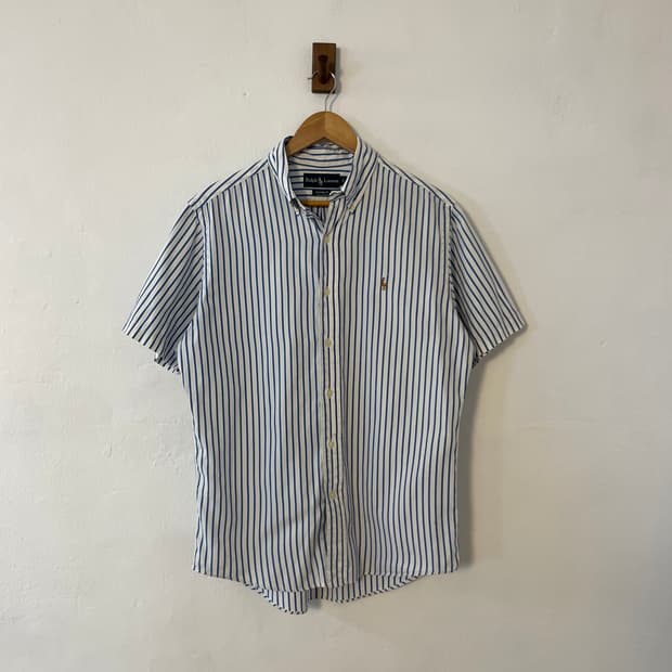 폴로 블루 스트라이프 반팔 셔츠 