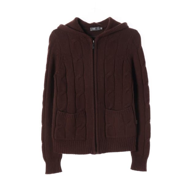 UGIZ 딥 브라운 케이블 니트 후드 집업 95