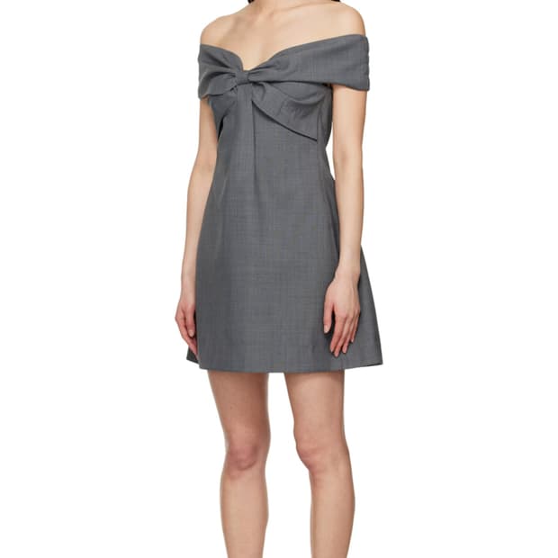 그레이 리본 오프숄더 미니 드레스 - 6