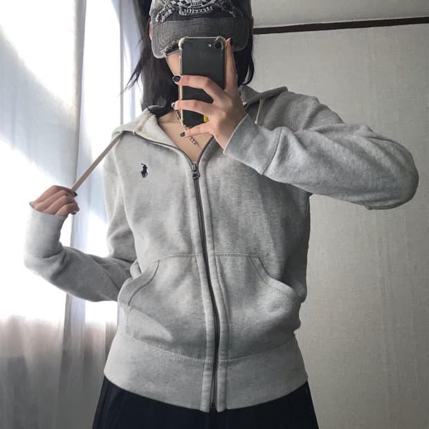 폴로 그레이 스웻 후드집업