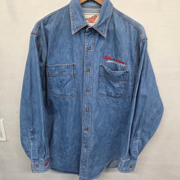 혼다 올드스쿨 빈티지 자수로고 데님셔츠 긴팔 L xl