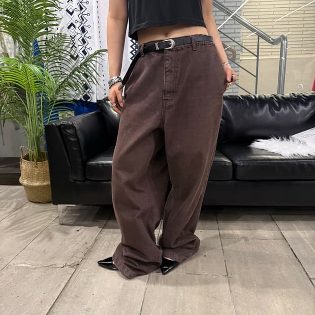 Vintage 밴딩 와이드 팬츠 브라운