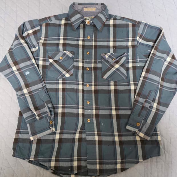 [L] 90s 러기드웨어 플란넬 체크 셔츠 페인팅, 페이드