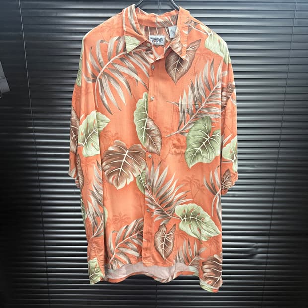 WINDHAM POINTE 트로피칼 패턴 하와이안 셔츠 반팔 핑크 XL