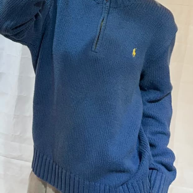 폴로랄프로렌 옐로우 포니 코튼 반집업 니트