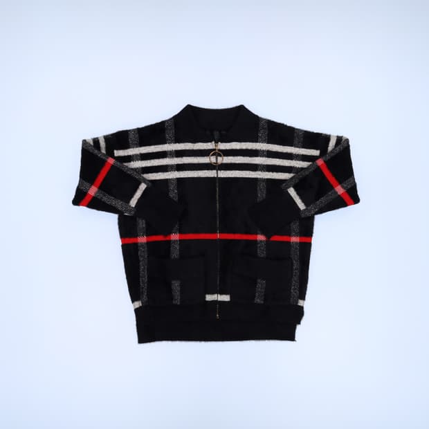 [55정도] 고급 여성 노바체크 니트집업 1230H1