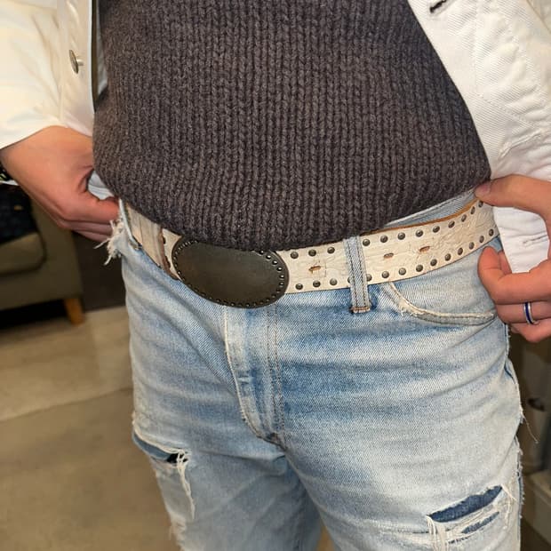 Big buckle Real leather stud patten belt
