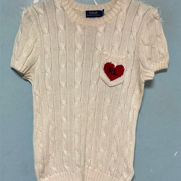 POLO 폴로 여자 꽈배기니트 반팔 라운드넥 기본 여름 XS 85 44