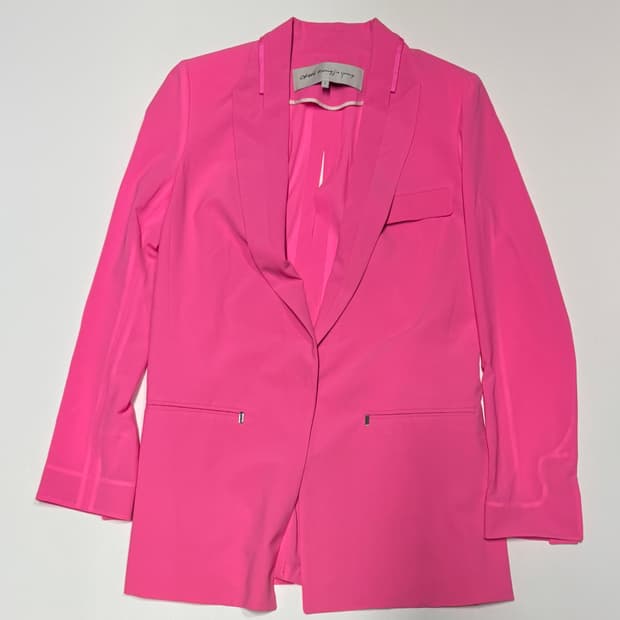 여성 오브제 뒷 트임 핑크 롱 자켓 55 하객룩