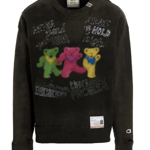 [50]미하라야스히로 그레이트풀 데드베어 프린트 디스트레스드 스웨트셔츠