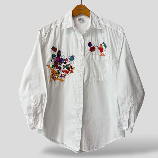 (여성M-L)빈티지 디즈니 미키와 친구들 자수 셔츠