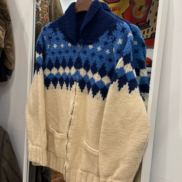 60-70s Vtg 빈티지 헤비울 노르딕 코위찬 니트 집업