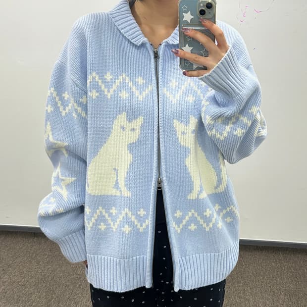 CAVISH 카비시 캣츠 스카이블루 코위찬 가디건