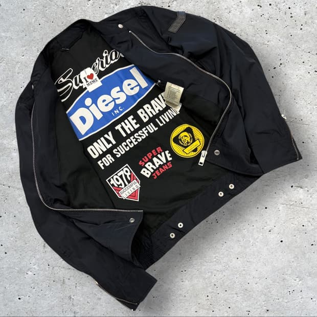 [L] 디젤 블랙 패치 메카닉 바이커 자켓 B545