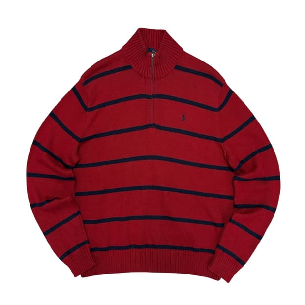 폴로 스트라이프 하프집업 코튼니트(L)