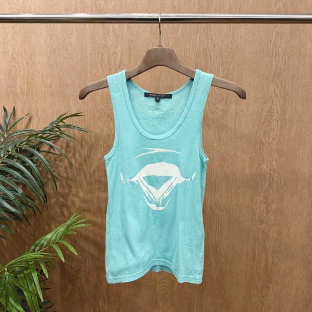 마크 제이콥스 라운드넥 슬리브리스 티셔츠 그래픽 프린팅 디테일 민트