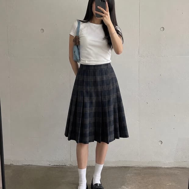 갸루 모리걸 일본 빈티지 교복 체크 플리츠 미 디스커트