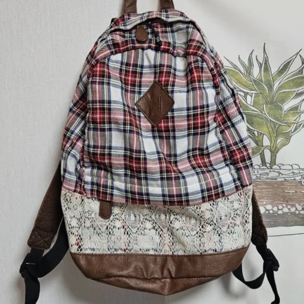 일본 빈티지 체크무늬 백팩/모리걸
