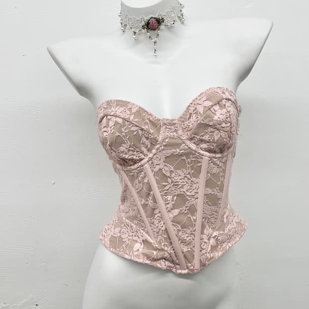 핑크 로즈 레이스 코르셋