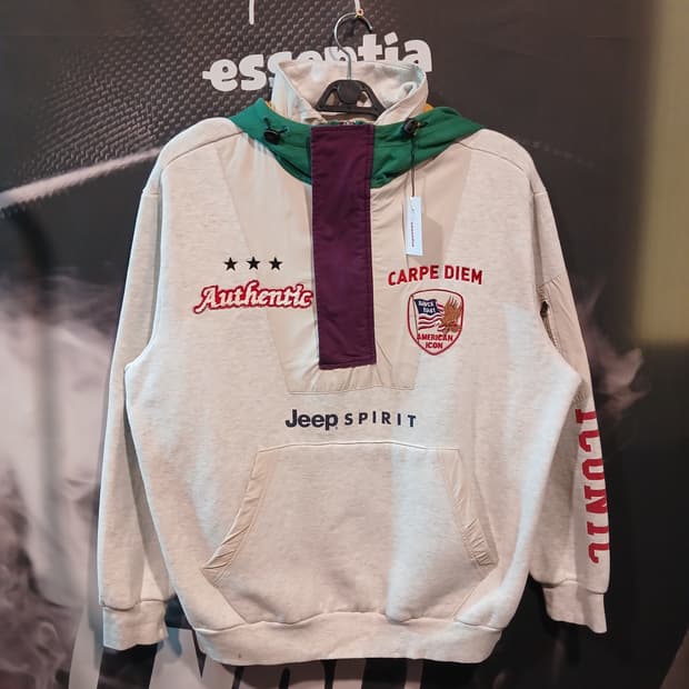 지프 우븐 컬러 배색 기모 후드 아노락