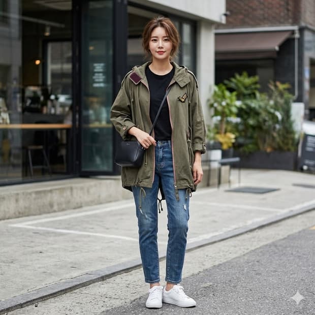 EVER AFTER 카키 야상 점퍼 FREE | 후드·카라 벨크로 간절기