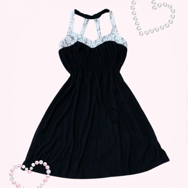 오네갸루 공주님무드 블랙 앤 화이트 레이스 포인트 튤립 원피스 