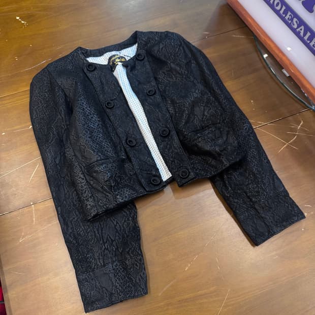 일본빈티지 엠보싱 레더 크롭 트위드 자켓 B160