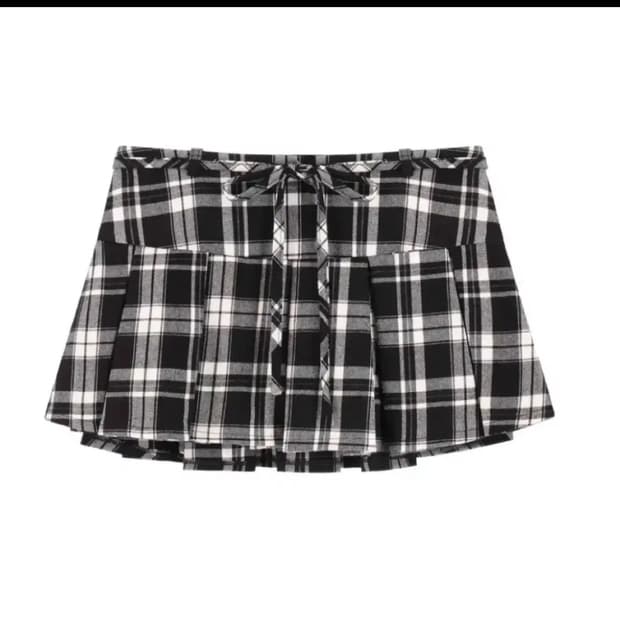 클리시어 허깅 리본 플리츠 체크 스커트 S 더티스 쓰리타임즈