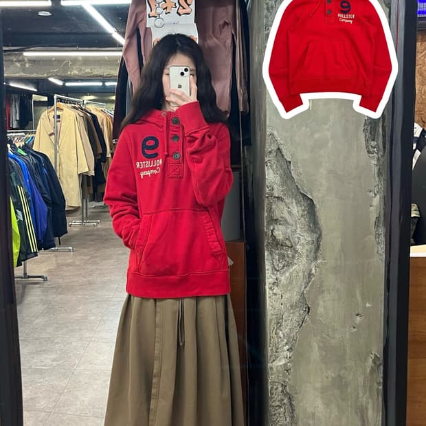 홀리스터 버튼 기모 후드티 레드 L #csz3024