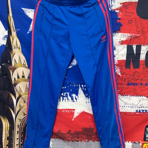 아디다스 블루 핑크라인 불꽃 트레이닝팬츠 Xs85