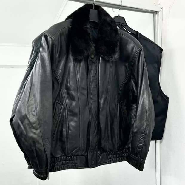 입생로랑 90s 양가죽 퍼카라 봄버 자켓