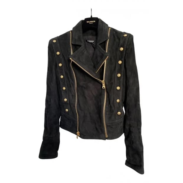 Balmain 발망 블랙 레더 금장 버튼 나폴레옹 자켓