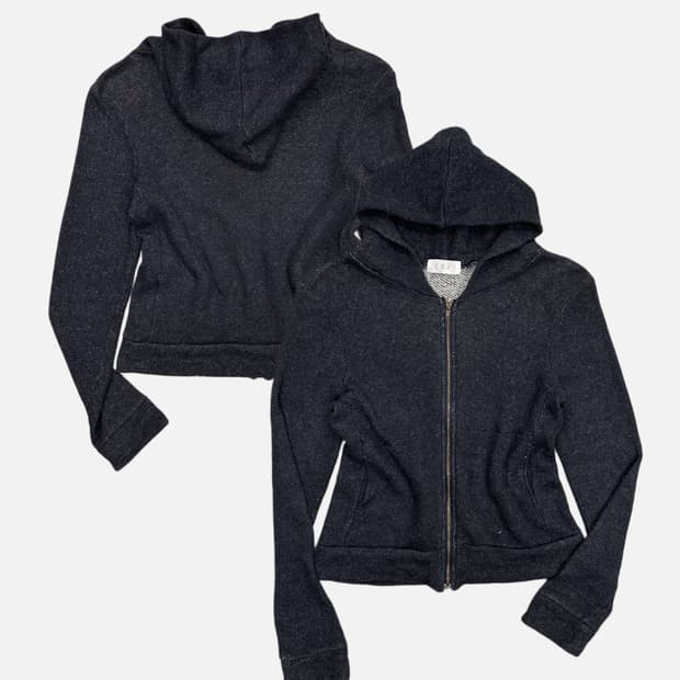 knit crop hood zip-up