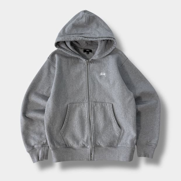 스투시 재팬 루즈핏 애쉬 헤더 스탁 로고 해비스웻 후드집업