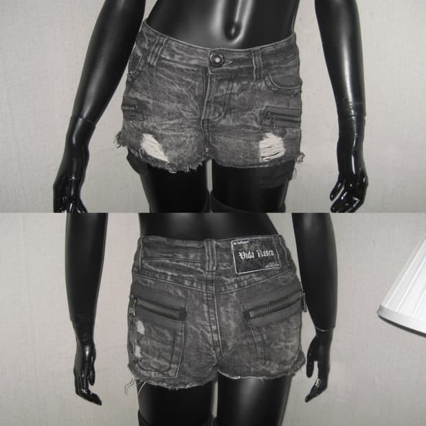 그레이 워싱 데님 숏 팬츠 그런지 펑크
