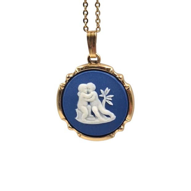 80s 영국 웨지우드 제스퍼 블루 카메오 목걸이
