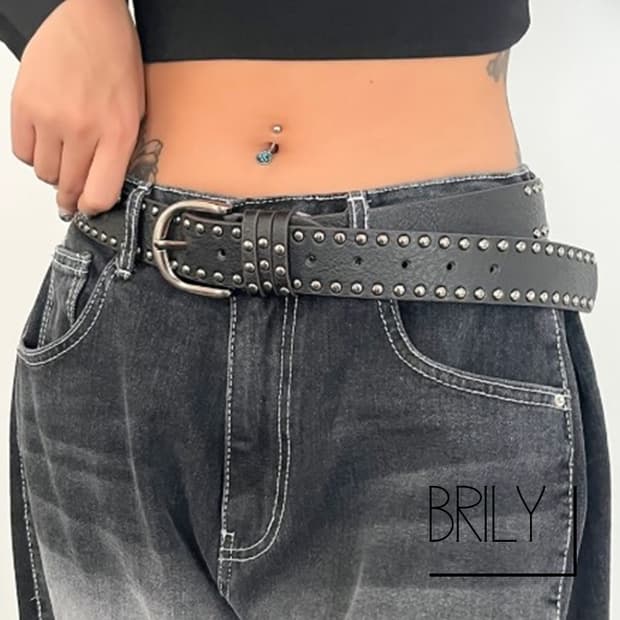 [Unisex] GOA 더블 아일렛 스터드 y2k 레트로 가죽 벨트