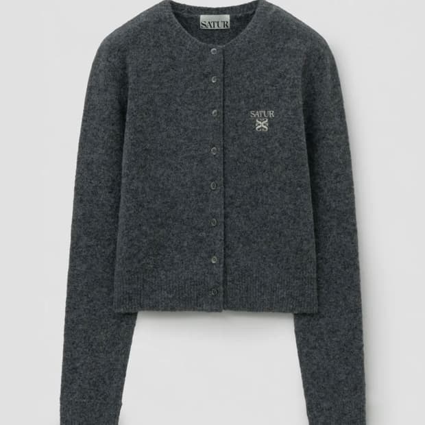 Satur 로렌 울 블렌드 크루 넥 니트 가디건 차콜 s