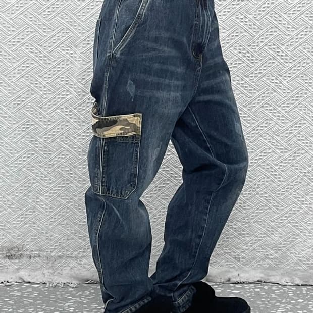 빈티지 스트릿 힙합 카모플라주 밀리터리 카고 데님팬츠 36 C09635