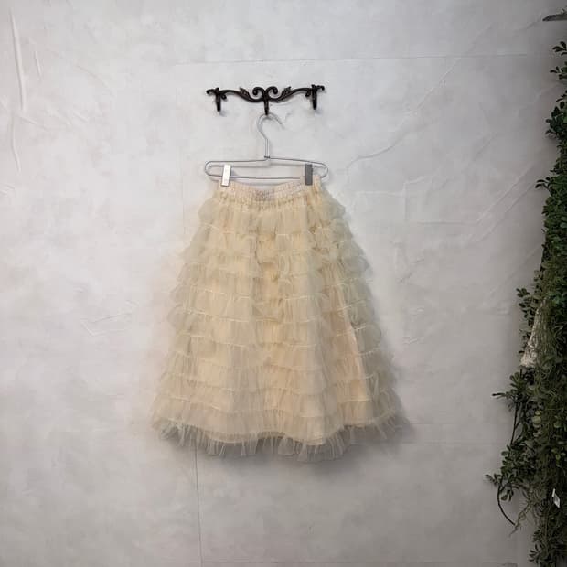 Ivory chiffon ruffle tulle midi skirt