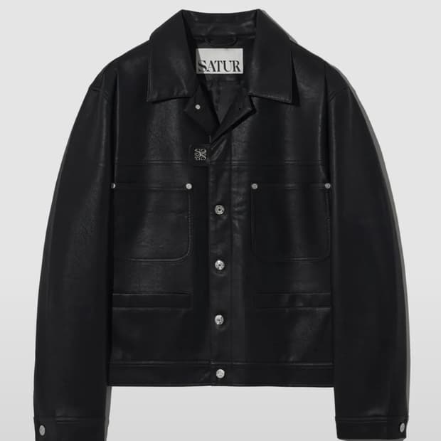 심볼 브로치 폭스 레더 자켓 클래식 블랙