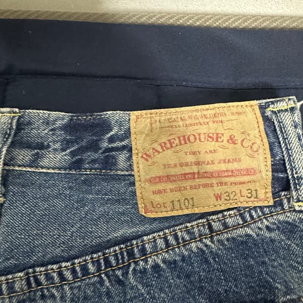 웨어하우스 1101 미디엄 인디고 워시 데님 청바지 (31기장)