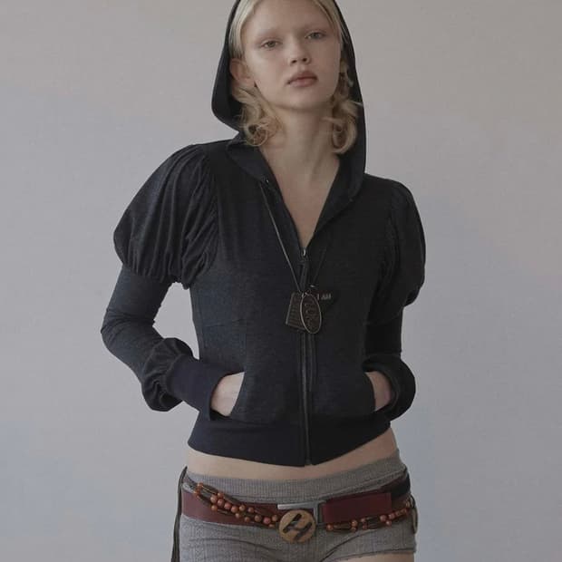 Solid Zip-Up Hoodie Charcoal