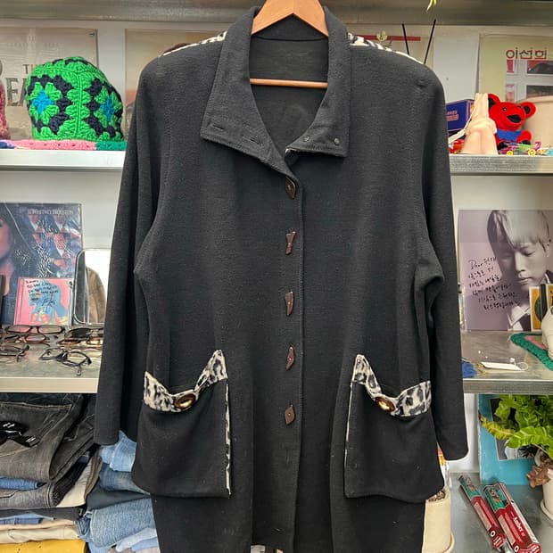 90s Vintage Black Wool Toggle Coat