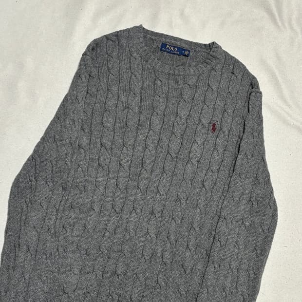M 폴로랄프로렌 버건디 포니 그레이 케이블 니트